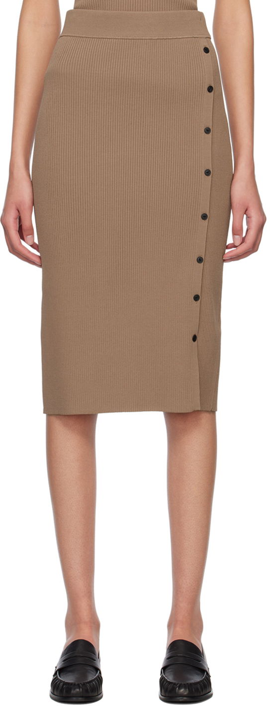 Hame rag & bone Asher Midi Buttoned Ribbed Skirt Ruskea | WAS23S026YL26