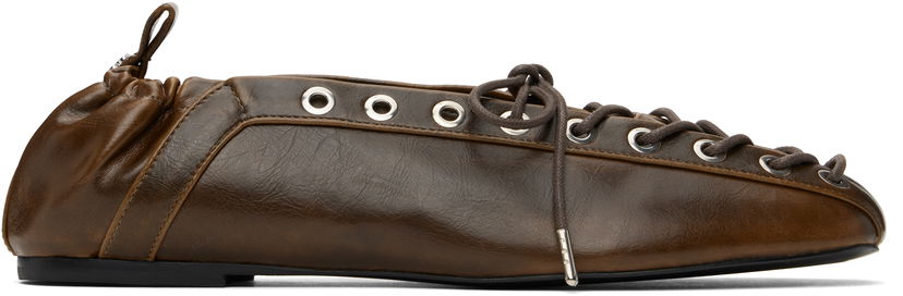 Vaatteet GANNI GANNI Oleatex Lace-Up Ballerina Flats Ruskea | S3093