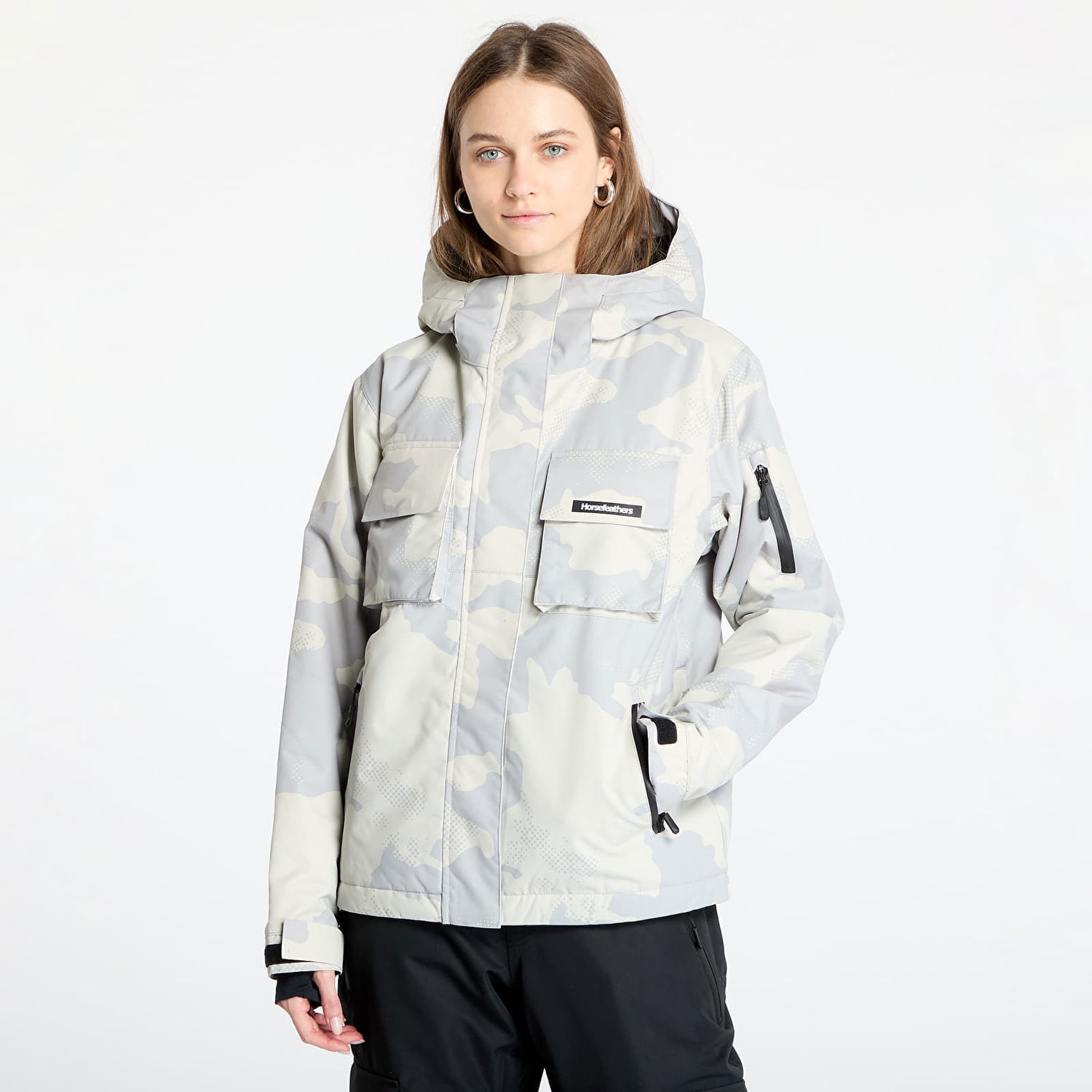 Parka Horsefeathers Snowstorm Print Hooded Jacket Valkoinen | OW221B, 0