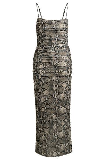 Mekko BOSS Snakeskin Print Ruched Mesh Corset Midi Dress Harmaa | 50540915