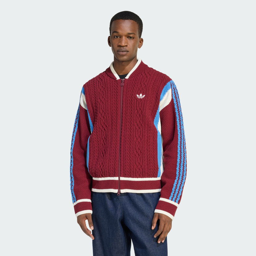 Bomber-takki adidas Performance Retro Remix Knit Bomber Jacket Burgundia | KR7633