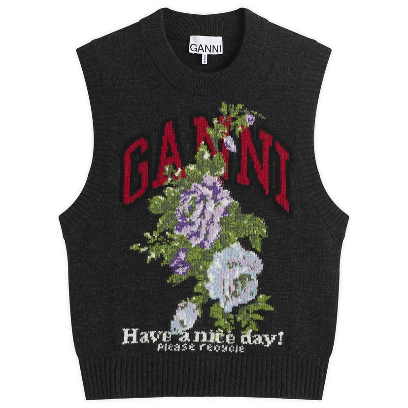 Liivi GANNI GANNI Knitted Wool Vest with Floral Graphic Harmaa | K2596-252