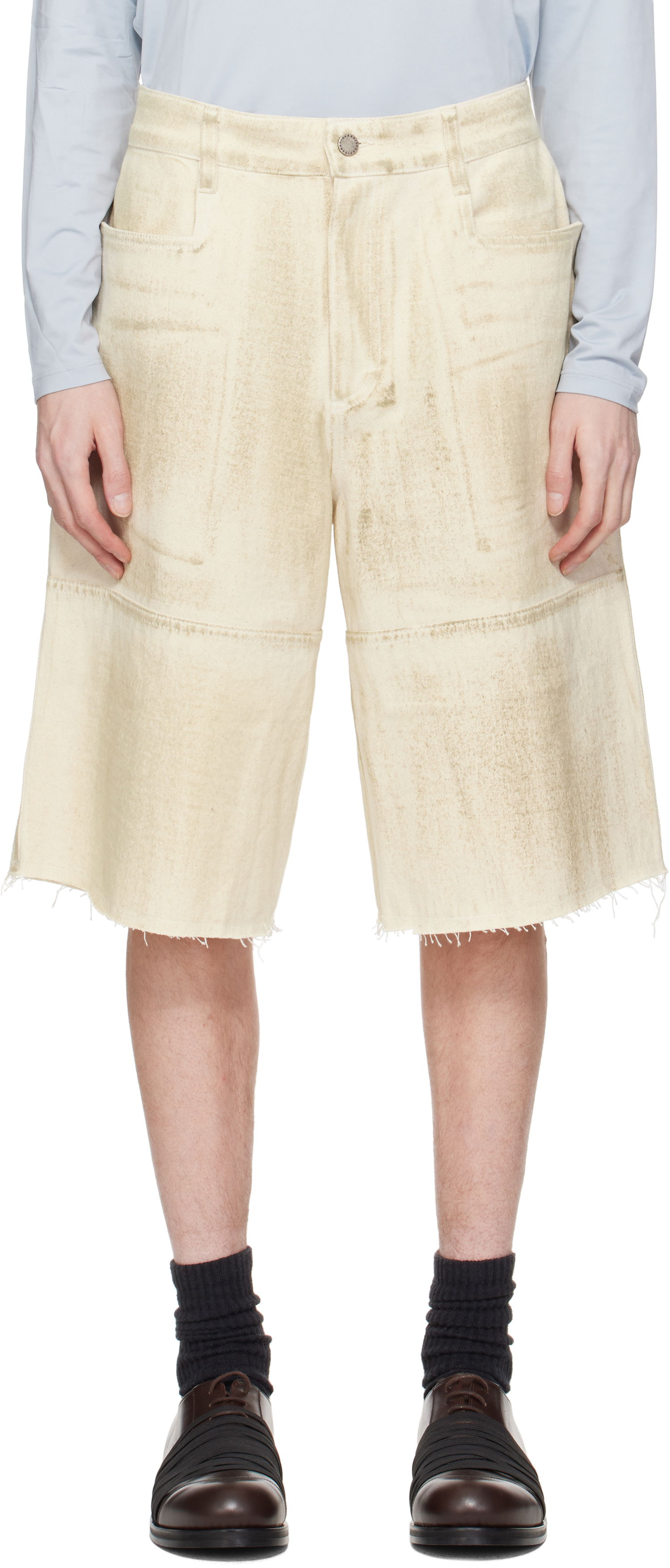 Shortsit Serapis Serapis Tar-Painted Wide Sailor Shorts Beige | SS25_WS_4, 0