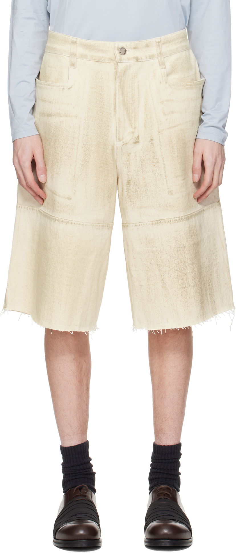 Shortsit Serapis Serapis Tar-Painted Wide Sailor Shorts Beige | SS25_WS_4