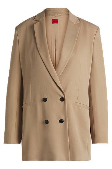 Takki BOSS Relaxed Fit Double-Breasted Blazer Beige | 50540819