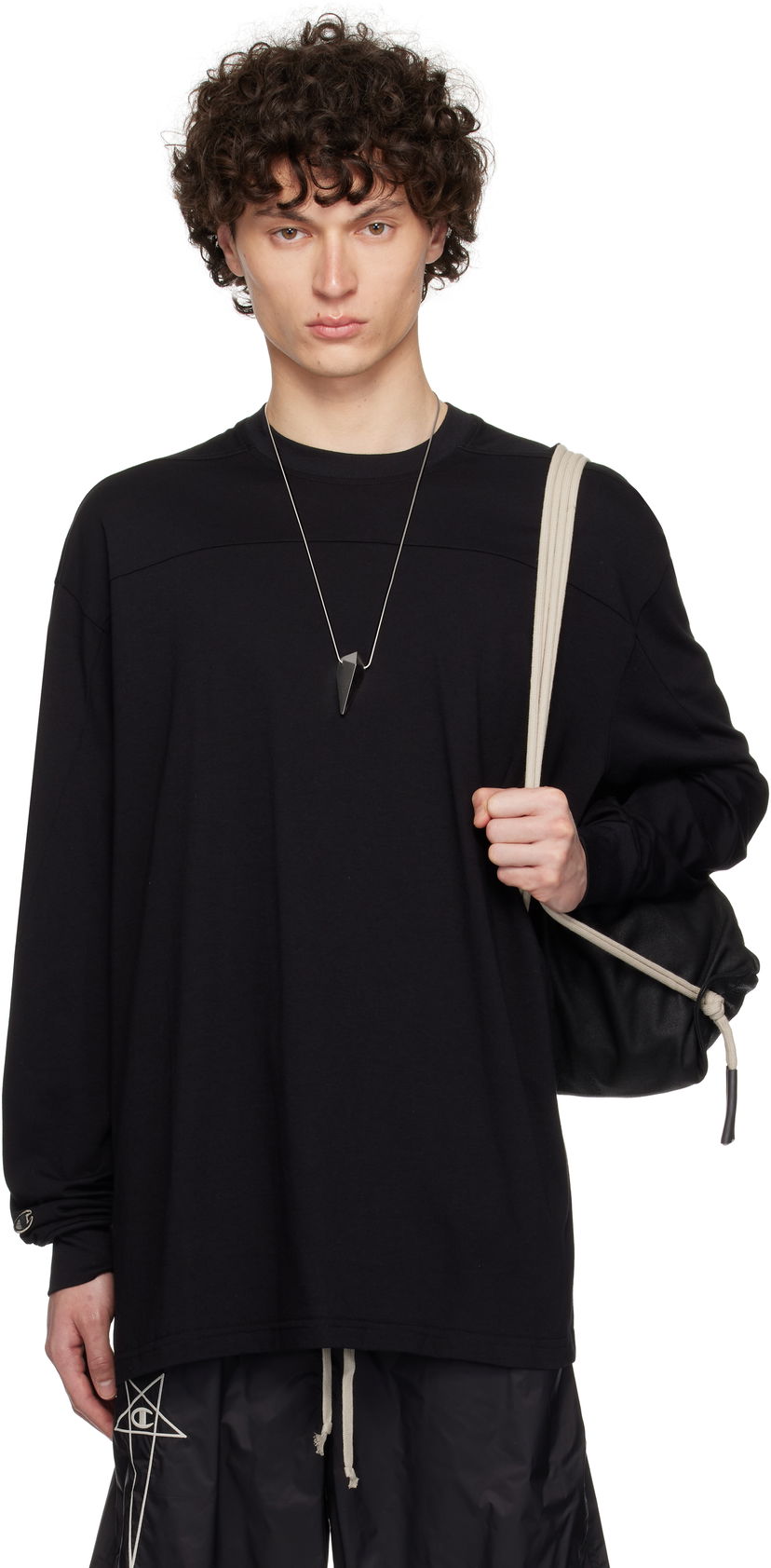 T-paita Rick Owens Rick Owens Champion Edition Girdered Long Sleeve T-Shirt Musta | CM01E1672 CHJG JERSEY