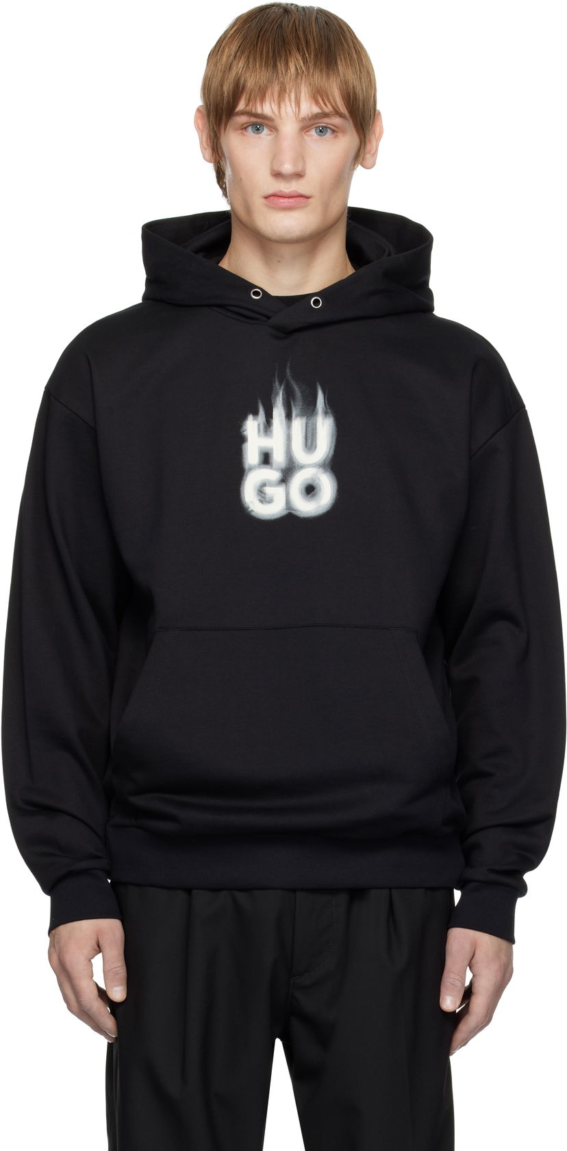 Huppari BOSS Flame Logo Cotton Jersey Hoodie Musta | 50530428