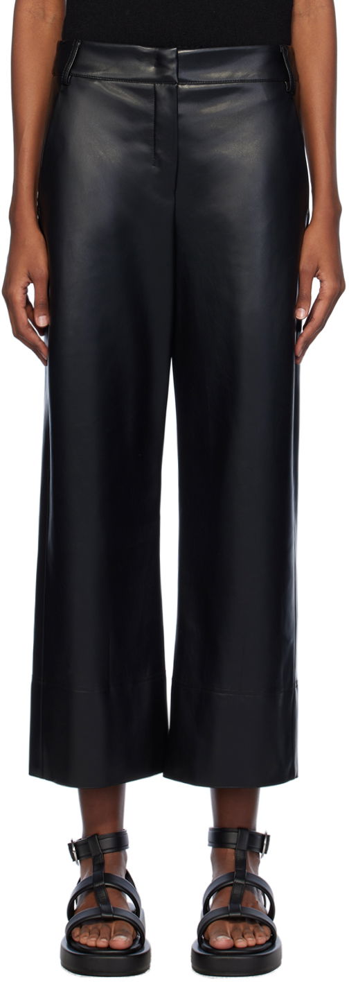 Housut Max Mara Max Mara Faux-Leather Wide Leg Pants Musta | 2419781021600 MM13037