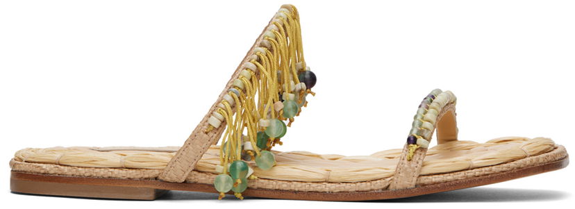 Asusteet Dries Van Noten Dries Van Noten Embellished Raffia Sandals Beige | WS241-1104-803