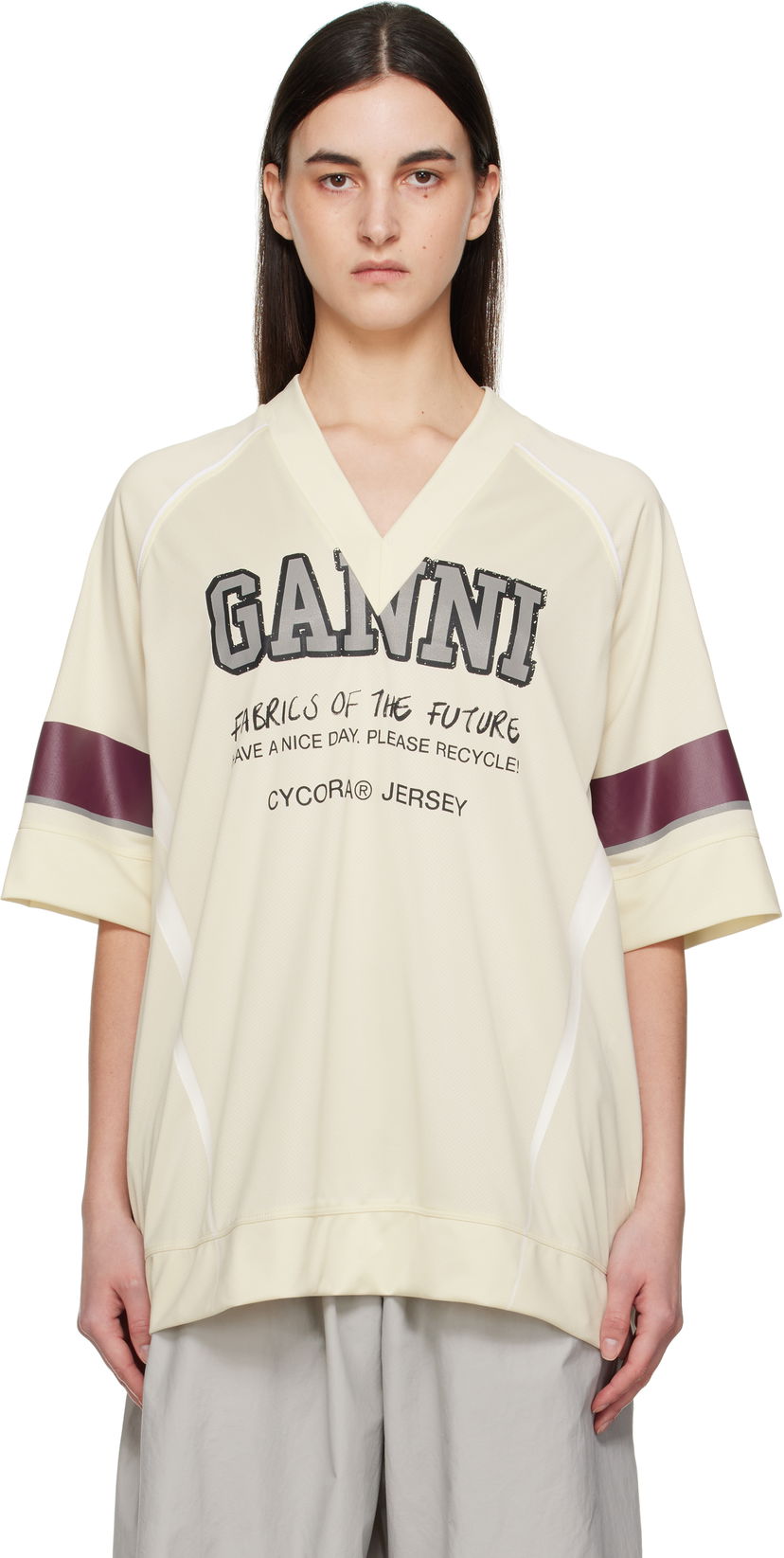 T-paita GANNI GANNI Future Mesh Oversized T-Shirt Beige | T4298