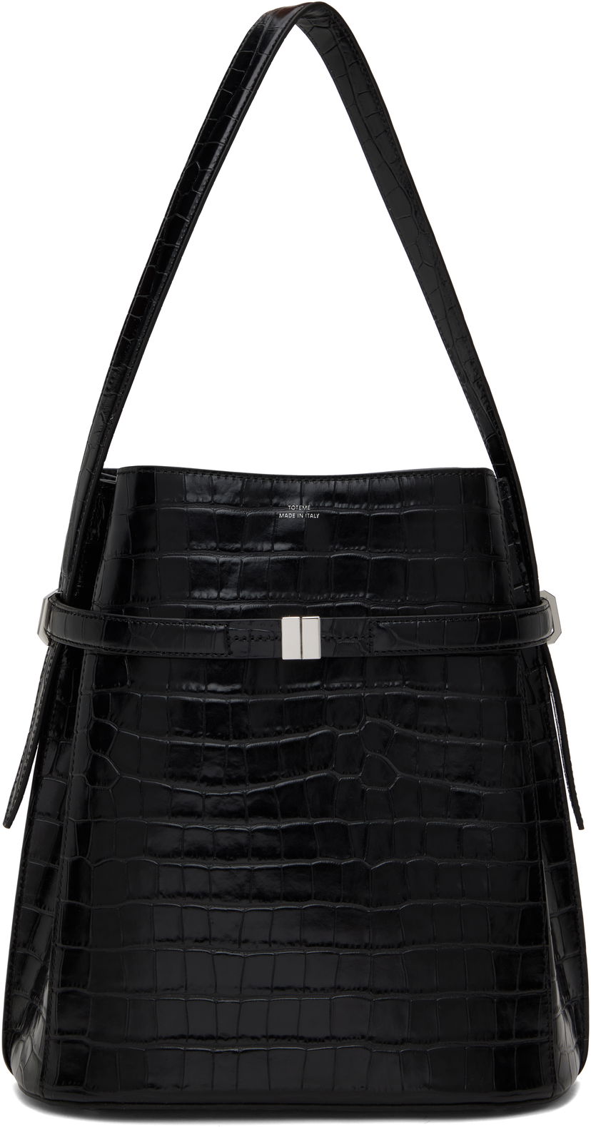 Käsilaukku TOTEME Totême Belted Croc-Embossed Leather Bucket Bag Musta | 244-WAL0048-LE0076