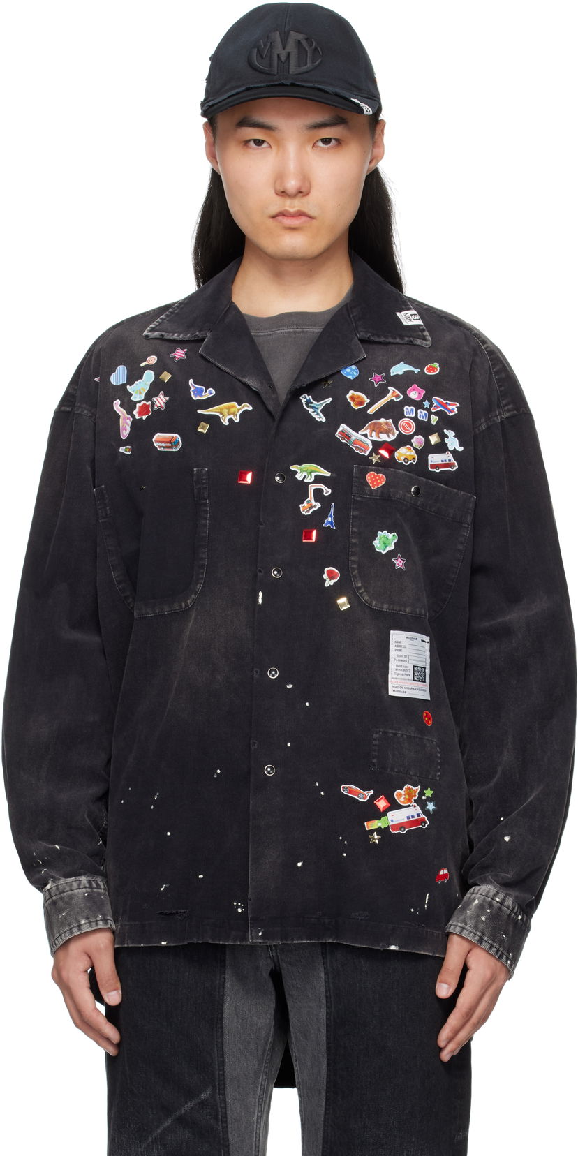 Paita Maison MIHARA YASUHIRO MMY Sticker Print Corduroy Shirt Musta | J14SH182