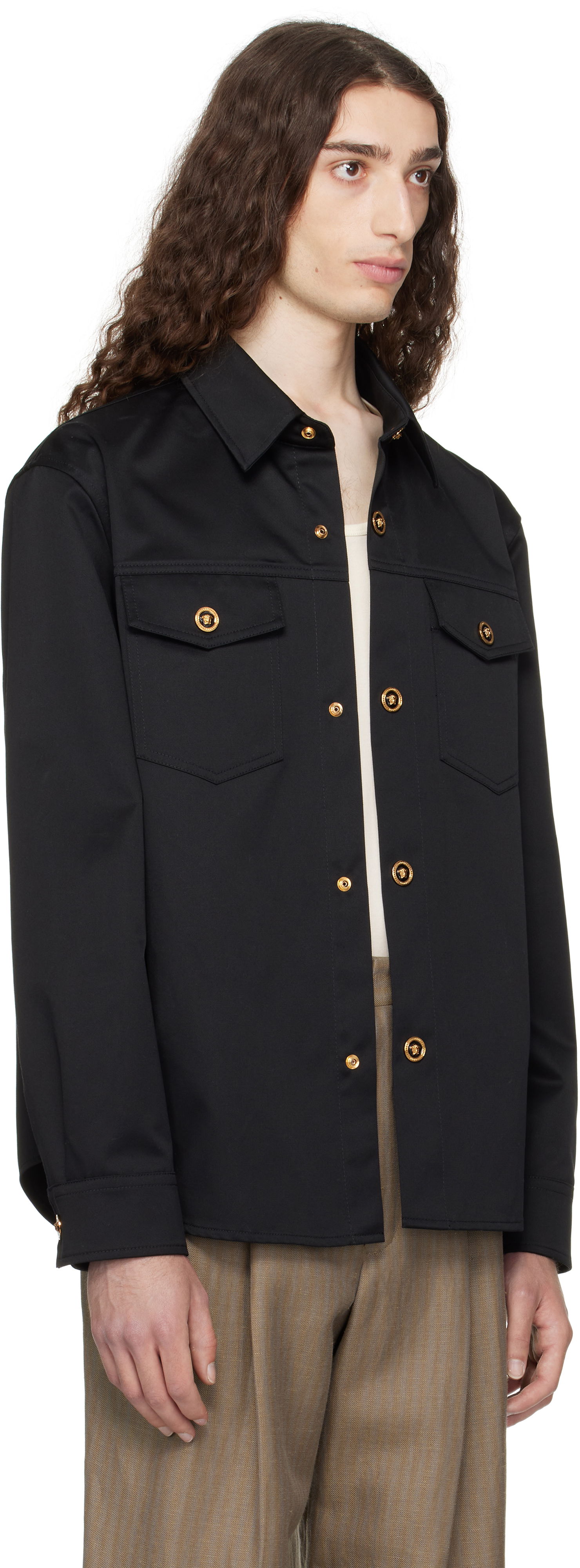 Paita Versace Versace Gabardine Overshirt Musta | 1017413_1A01718, 1
