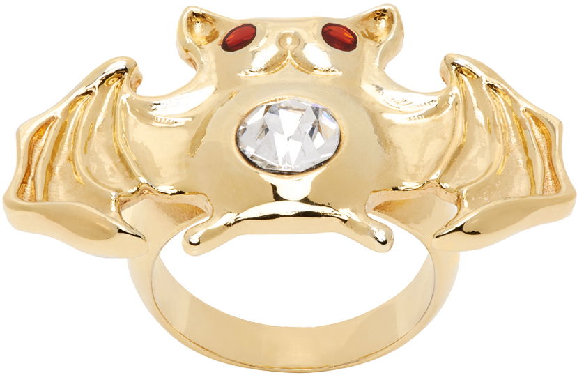 Sormus Chopova Lowena Gold Ring With Bat And Crystal Metallinen | 6456