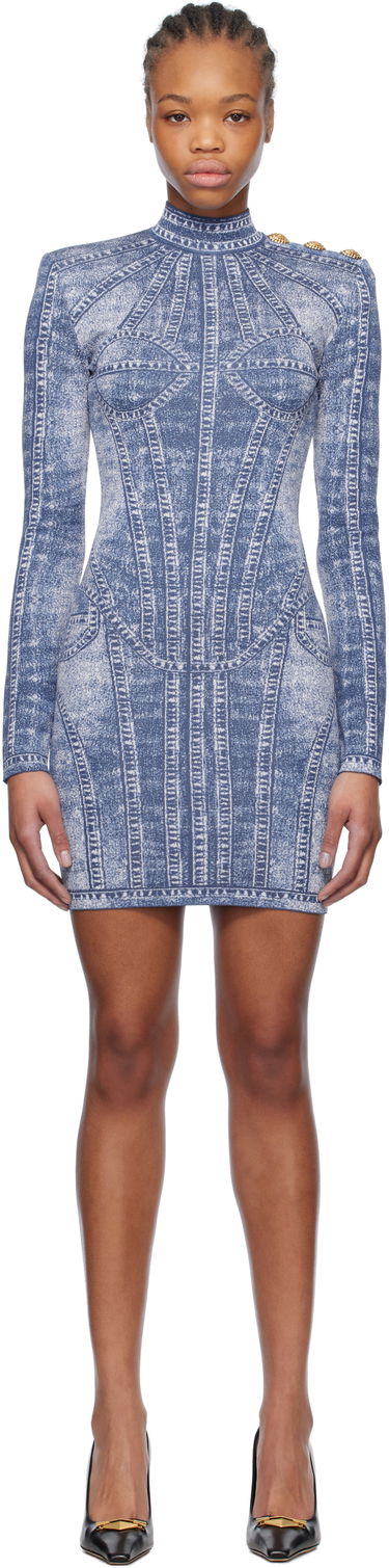 Mekko Balmain Balmain Jacquard Denim Effect Minidress Sininen | EF1R8237KH80, 0