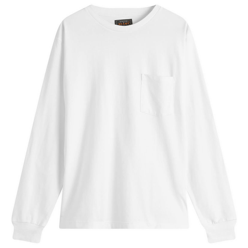 T-paita BEAMS Beams Plus Long Sleeve Pocket Tee, Size Large Valkoinen | 3814-0066-156-01