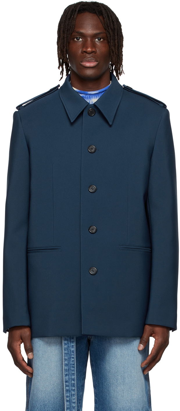 Takki We11done We11done Regular Collar Jacket Tummansininen | WD-JK1-22-084-M-NV