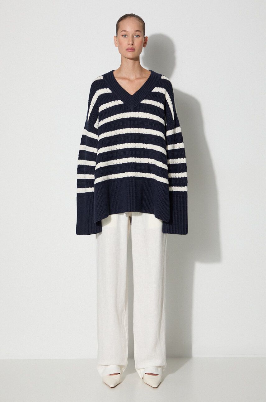 Villapaita Samsoe Samsoe Samsoe Samsoe Striped V-Neck Sweater Tummansininen | F23300195, 1