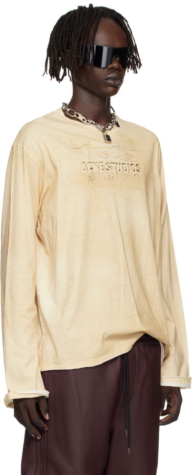 T-paita Acne Studios Acne Studios Long Sleeve Logo T-Shirt Beige | CL0361-, 4