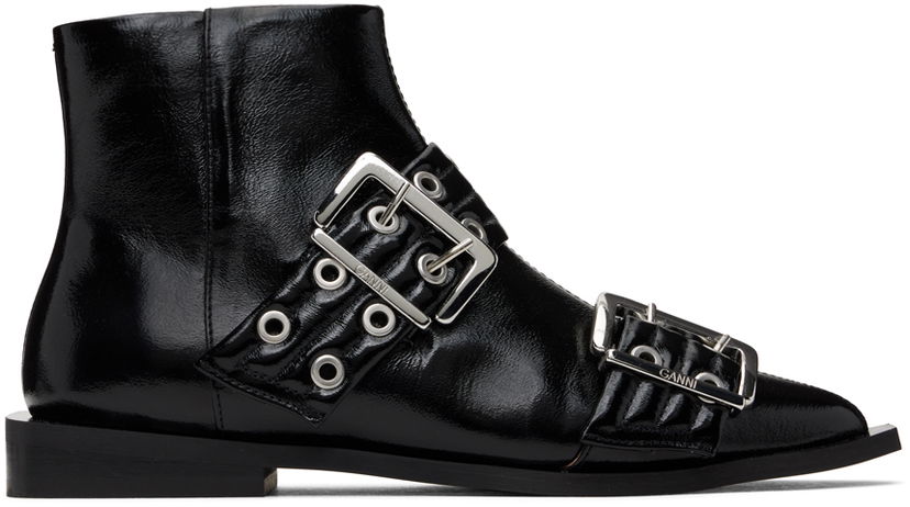 Takki GANNI GANNI Feminine Buckle Flat Boots Musta | S2650