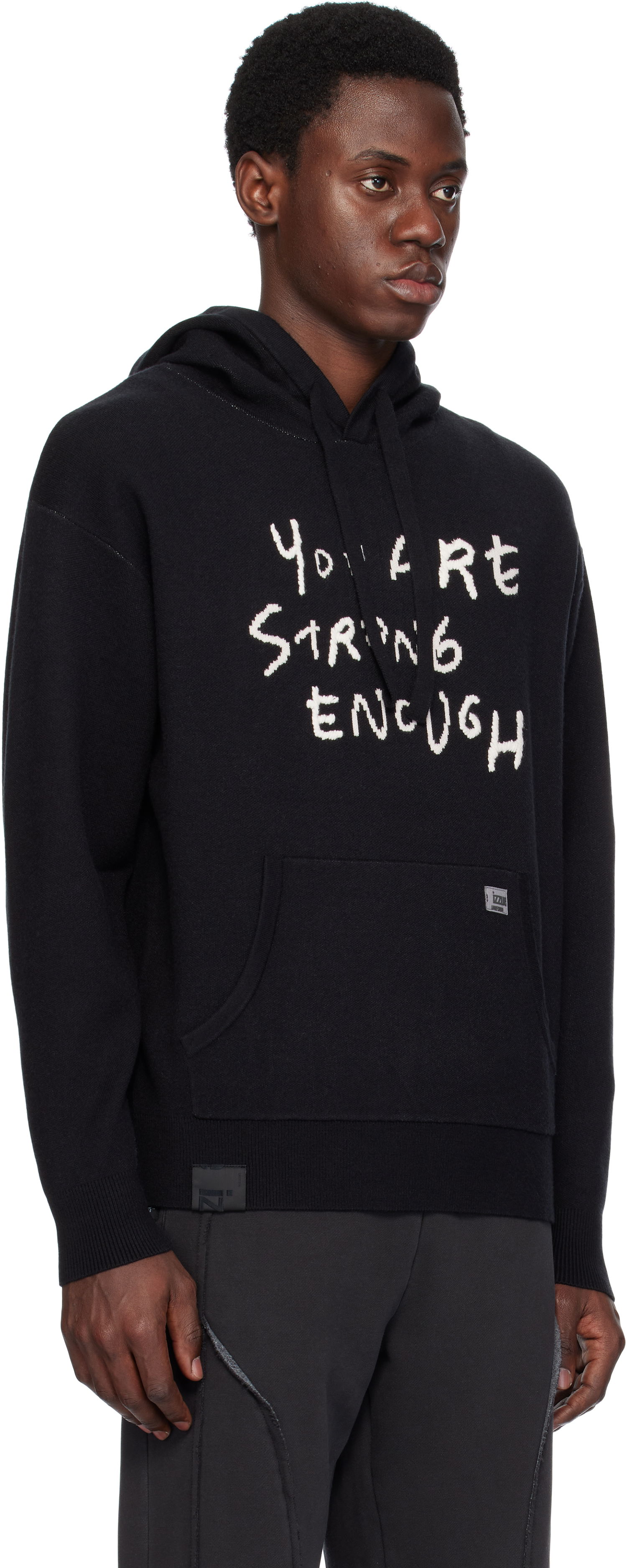 Huppari izzue Slogan Knit Hoodie Musta | IZXKNN4127W4NBKX, 1