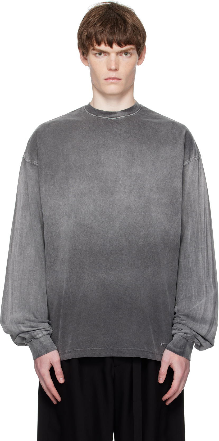 T-paita We11done We11done Gradient Dye Long Sleeve T-Shirt Harmaa | WD-TT2-25-729-M-BK