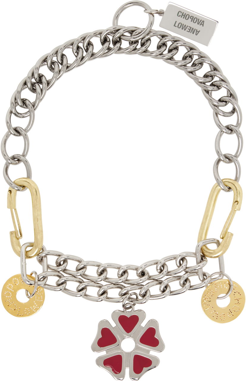 Kaulakoru Chopova Lowena Chopova Lowena Double Decker Chain Necklace with Flower Charm Metallinen | 6586