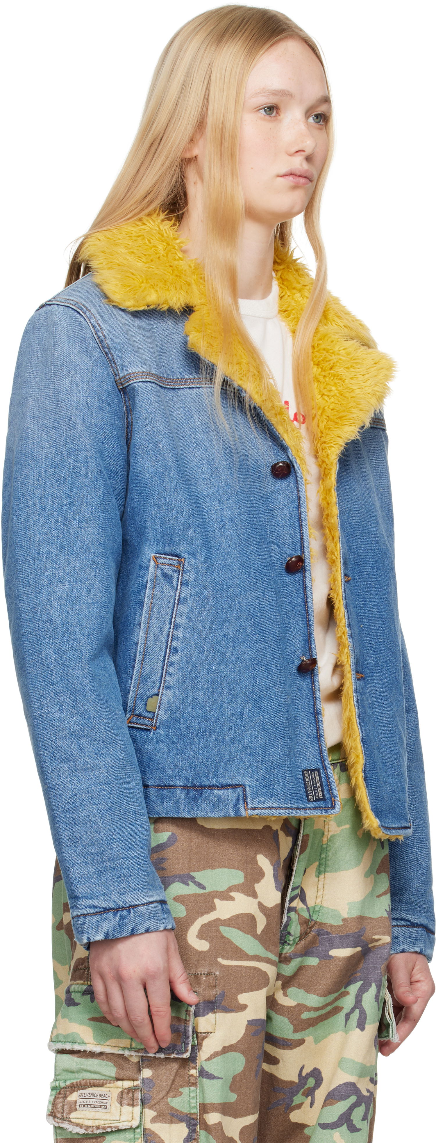 Takit ERL ERL Venice Faux-Fur Trim Denim Jacket Sininen | ERL10J002, 1