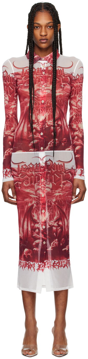 Mekko Jean Paul Gaultier Gaultier 'The Diablo' Mesh Midi Dress Punainen | 24/25-F-RO095-T546-0130