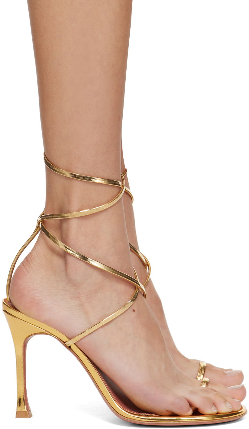 Asusteet Amina Muaddi Amina Muaddi Henson Thong Lace Up Heeled Sandals Metallinen | HENSON THONG LACE UP SR MI
