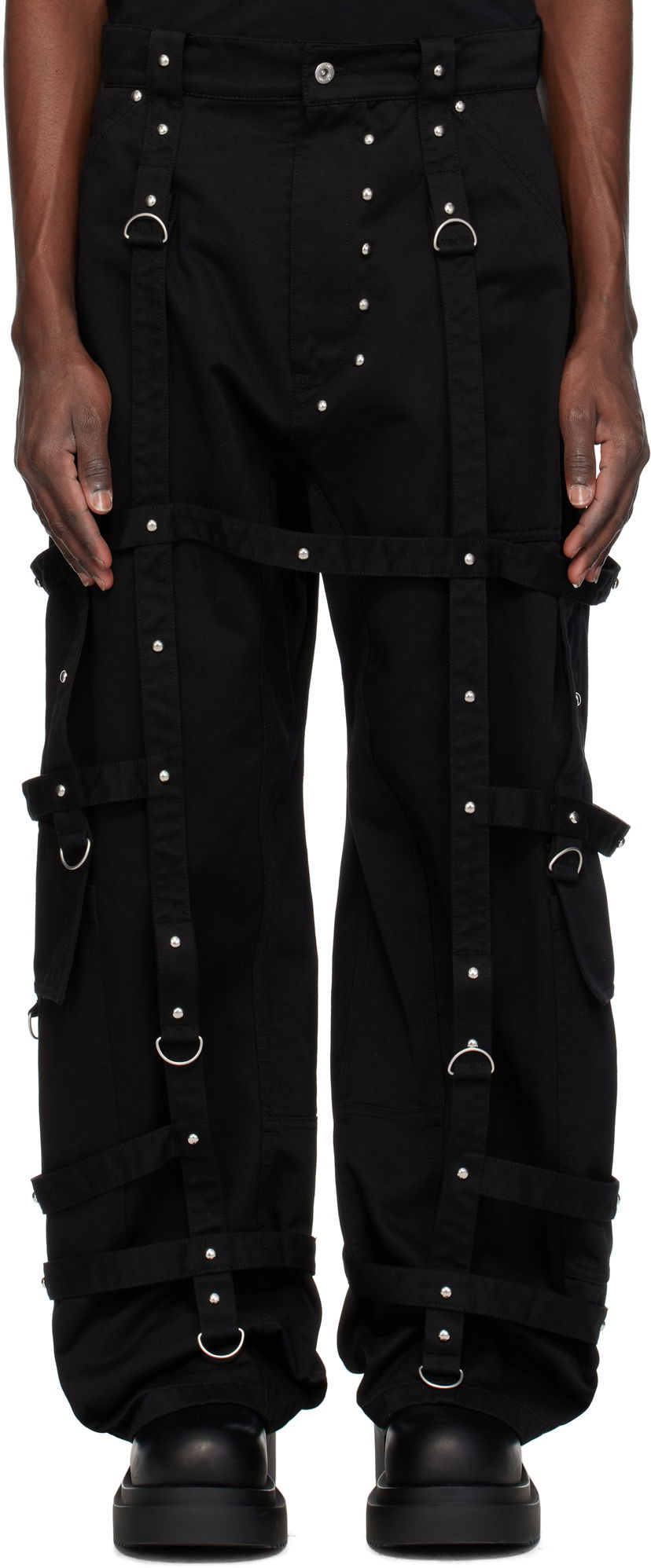 Cargo housut We11done We11done Strapped Cargo Pants Musta | WD-PT0-25-246-M-BK