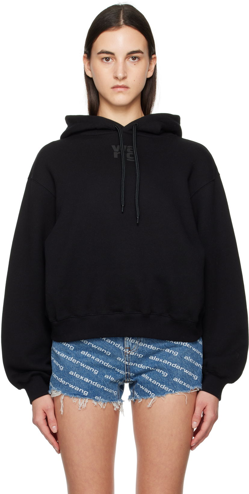 Huppari Alexander Wang Puff Logo Cropped Hoodie Musta | 4CC3242101