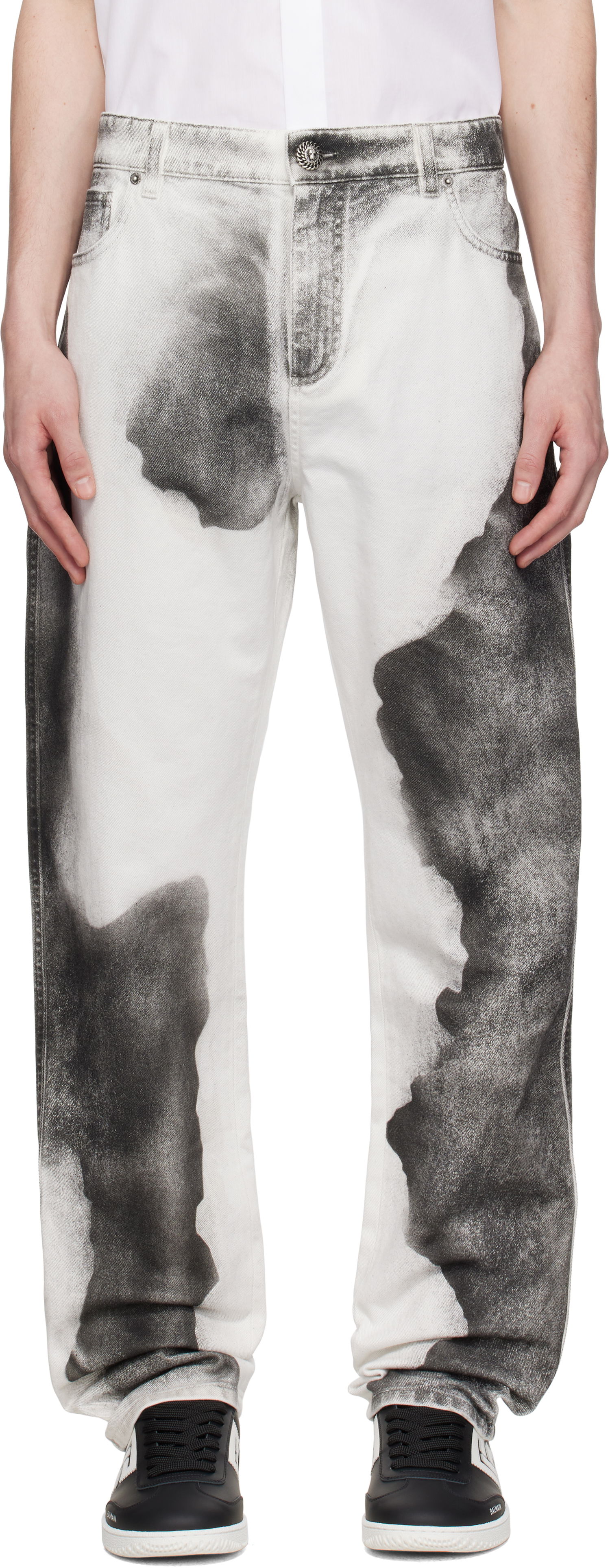 Jeans Balmain Balmain Regular Fit Moon Print Jeans Valkoinen | EH0MI043DE39, 0