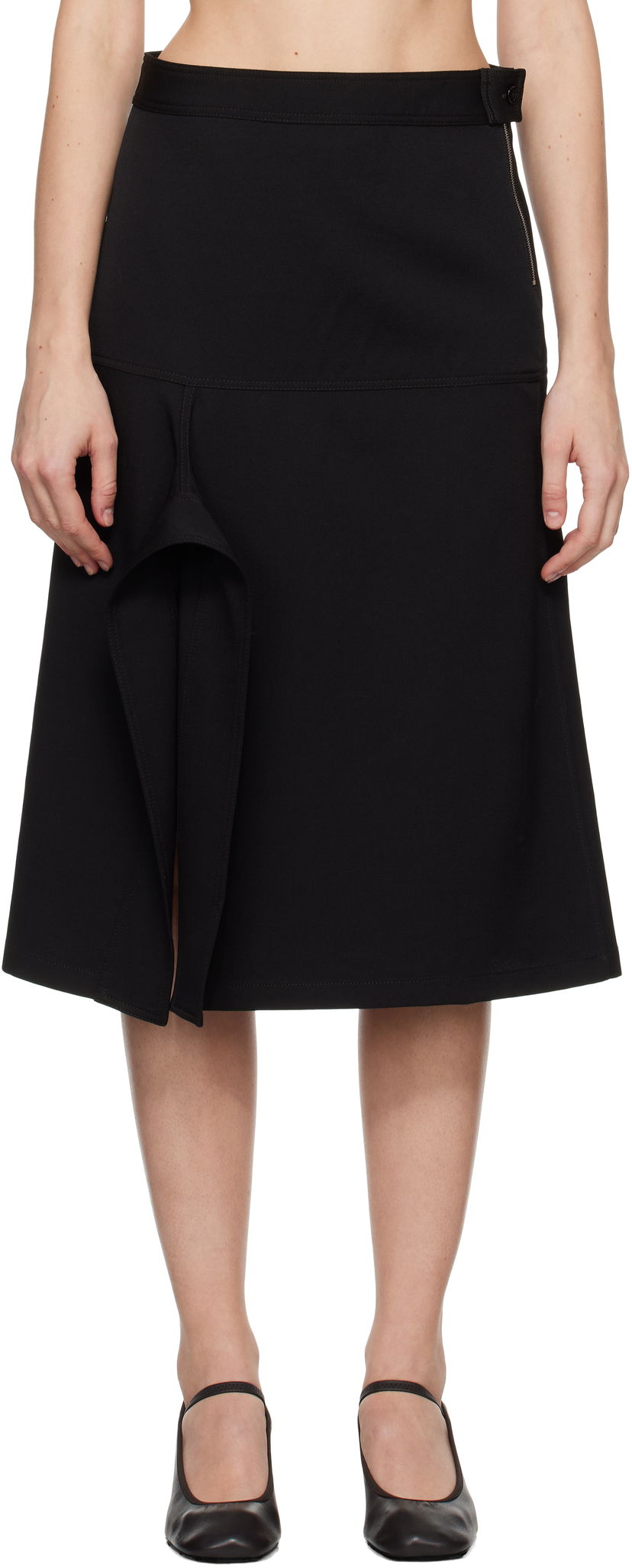 Hame LEMAIRE Lemaire Asymmetrical Wrapover Midi Skirt Musta | SK1043 LF1317