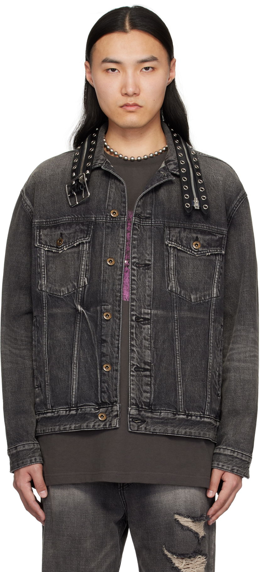Takki We11done We11done Belted Collar Denim Jacket Musta | WD-DJ0-25-315-U-BK