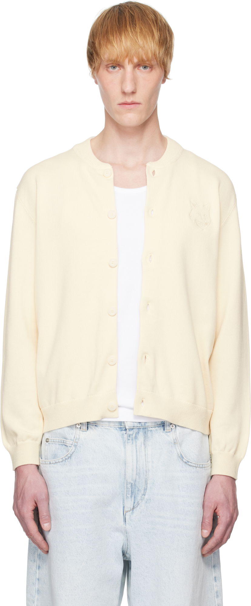 Villapaita MAISON KITSUNÉ Maison Kitsuné Fox Head Embroidered Cardigan Keltainen | OM02135KT1135