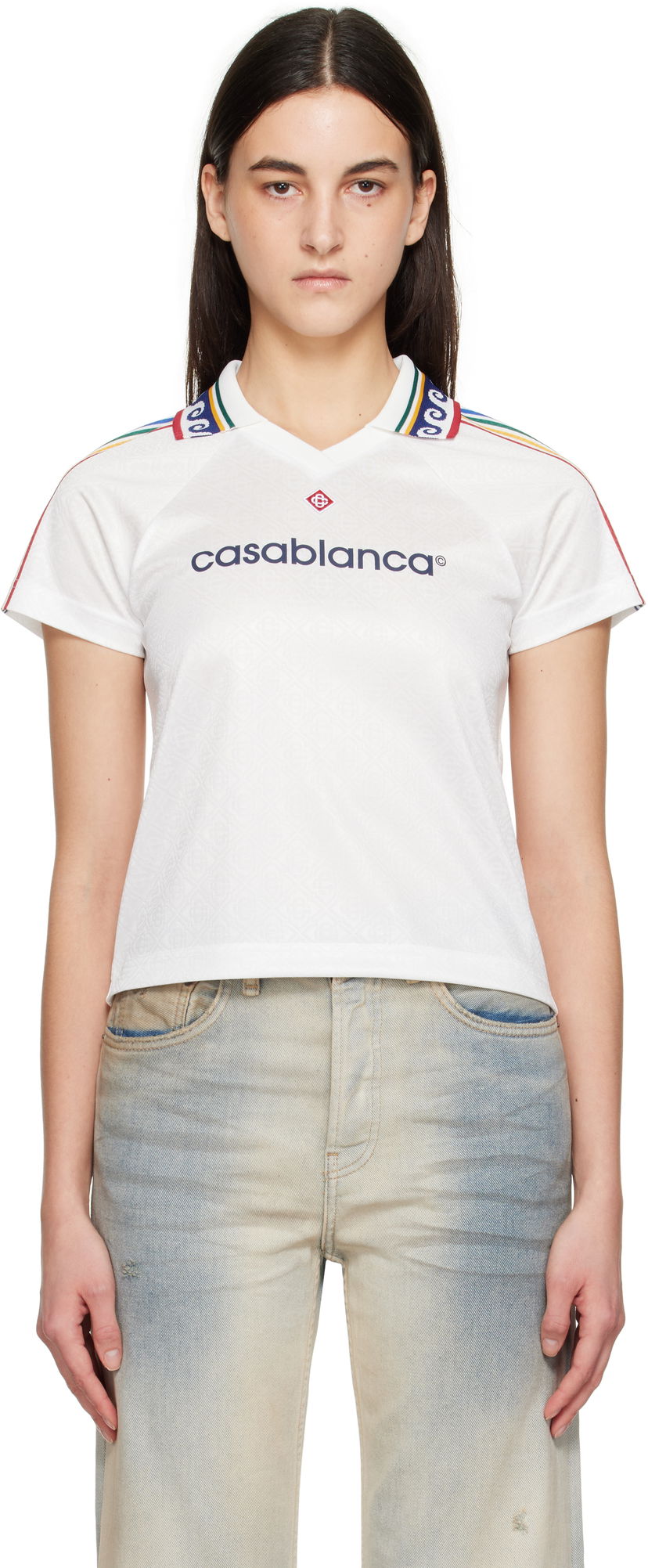 T-paita Casablanca Casablanca Jacquard Monogram Football T-Shirt Valkoinen | WPS25-JTP-302-01