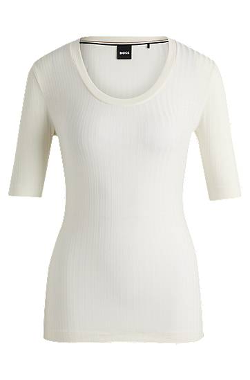 Villapaita BOSS BOSS Stretch Scoop-Neck Top Valkoinen | 50518508