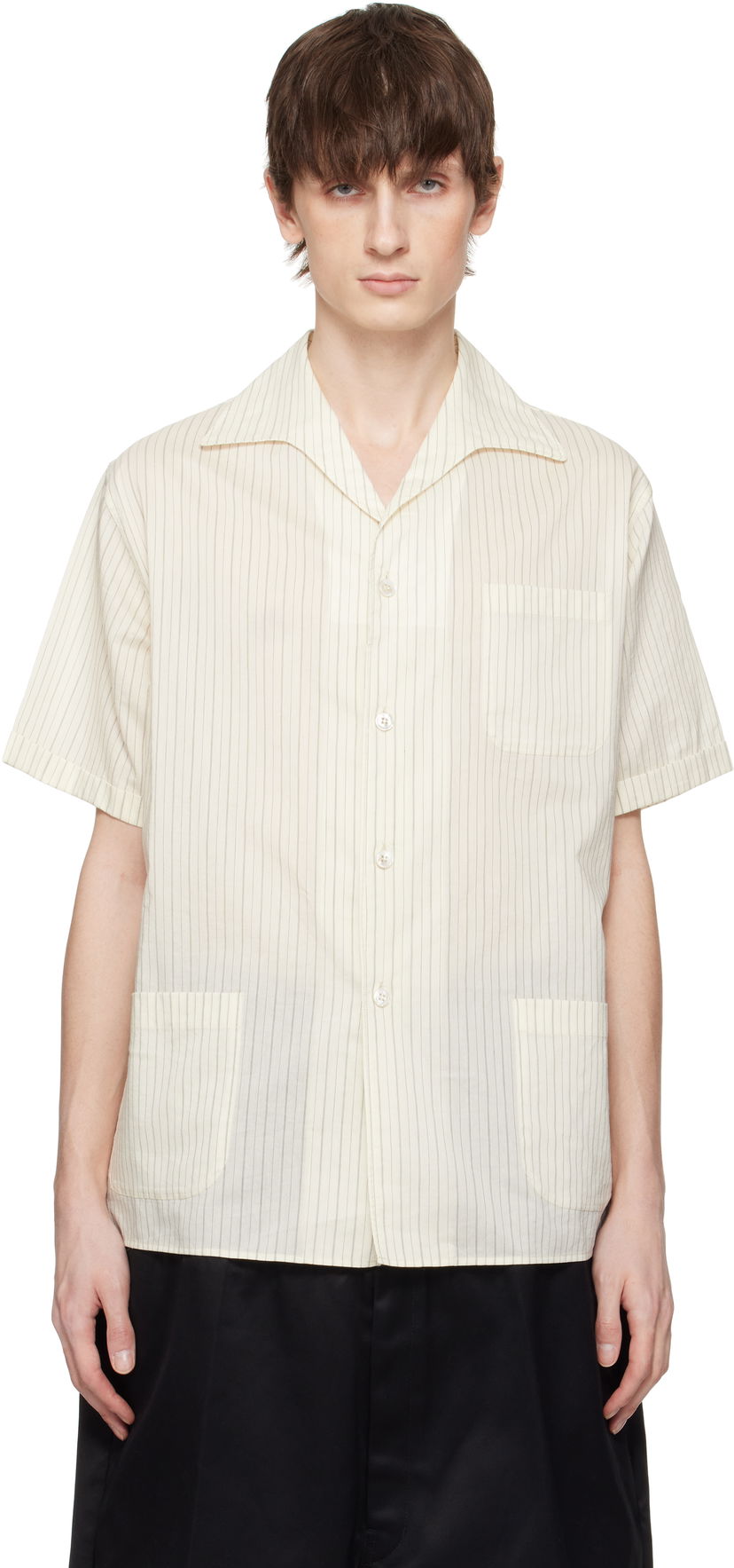 Paita Maison Margiela Maison Margiela Pinstriped Camp Collar Shirt Beige | S50DR0009 M35276