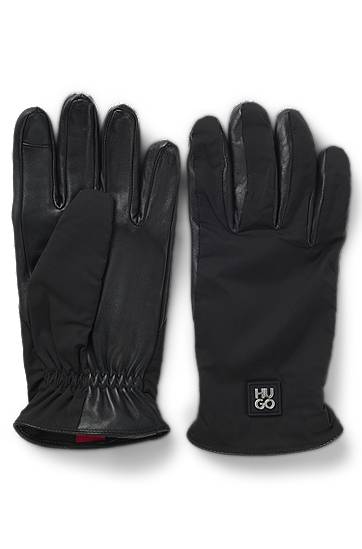 Käsineet BOSS Hybrid gloves in nylon and leather Musta | 50548758