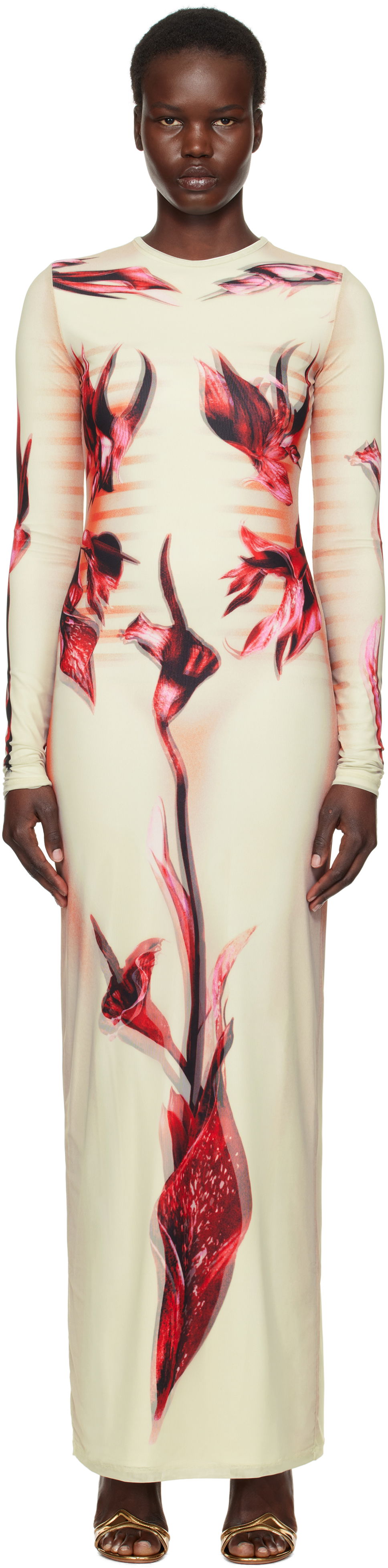 Mekko Jean Paul Gaultier Jean Paul Gaultier 'The Flower Body Morphing Marinière' Maxi Dress Beige | 25/33-F-RO371-T581-422030, 0