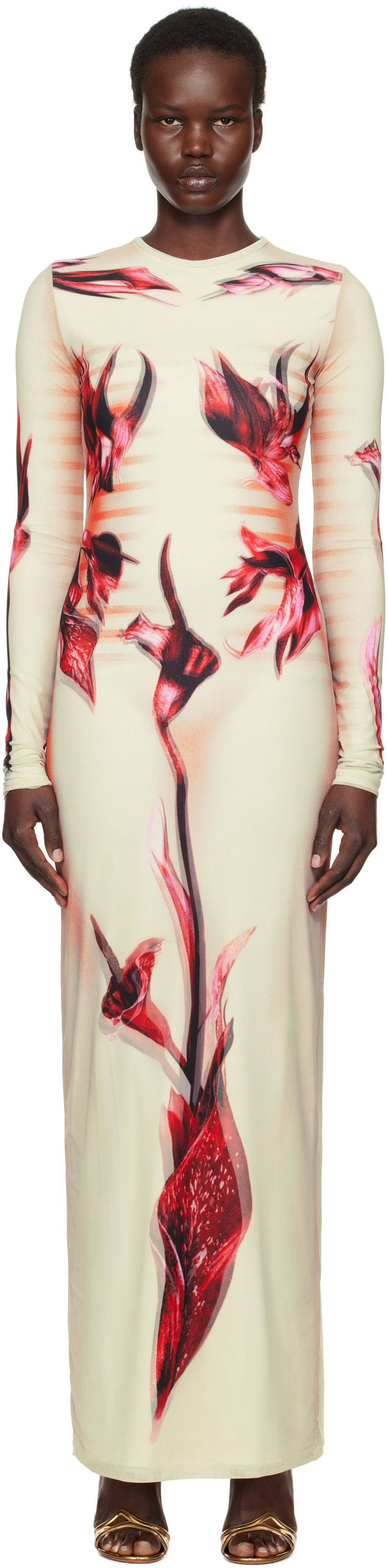 Mekko Jean Paul Gaultier Jean Paul Gaultier 'The Flower Body Morphing Marinière' Maxi Dress Beige | 25/33-F-RO371-T581-422030