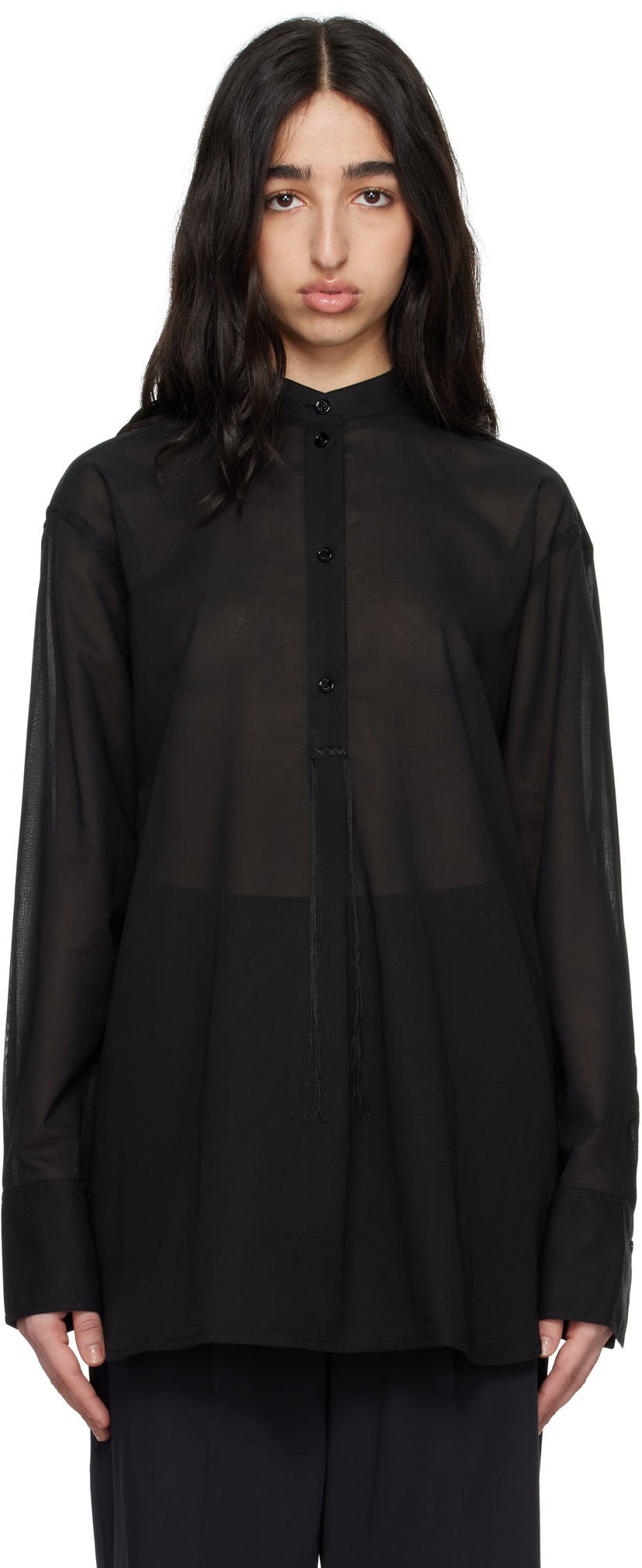 Paita TOTEME TOTEME Stand-Collar Sheer Shirt Musta | 252-WRT0427-FB0372