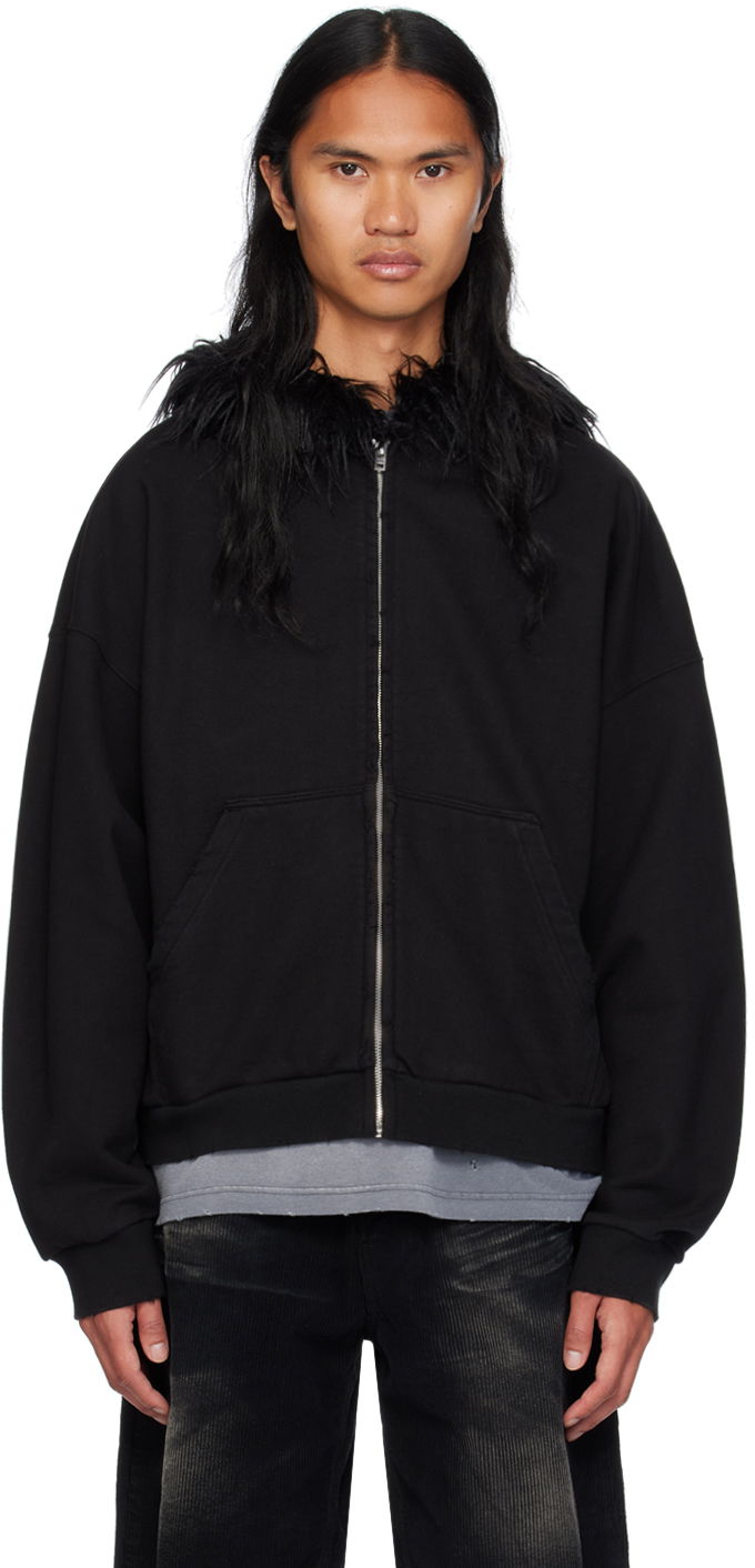 Huppari We11done Faux Fur Trim Zip-Up Hoodie Musta | WD-TJ2-24-811-U-BK, 0