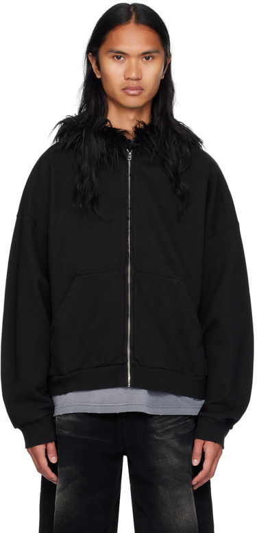 Huppari We11done Faux Fur Trim Zip-Up Hoodie Musta | WD-TJ2-24-811-U-BK, 0