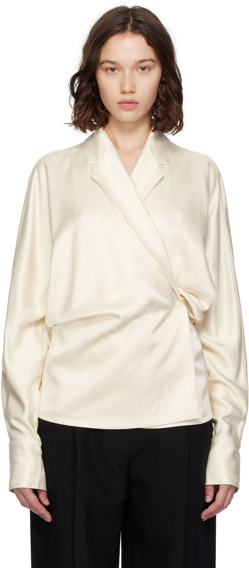 Paita TOTEME TOTEME Wrap Satin Blouse Beige | 253-WRT0543-FB0382