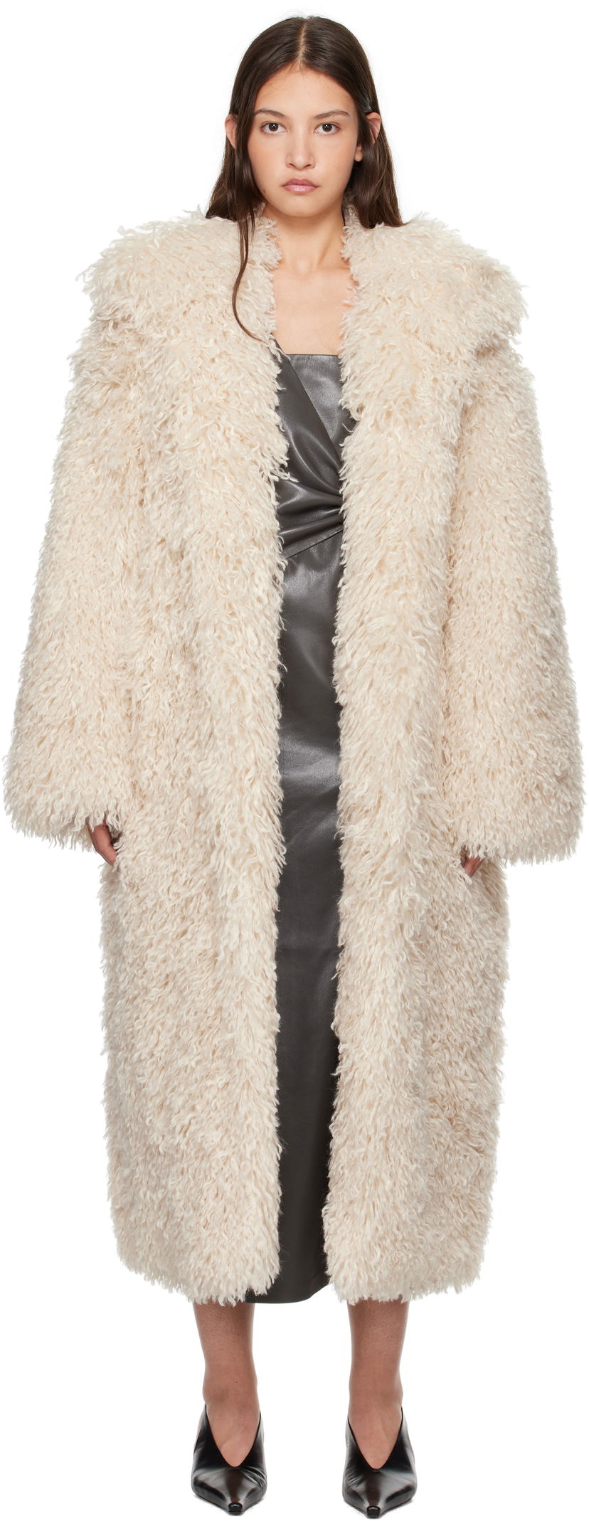 Takit Nanushka Nanushka Kilah Faux-Fur Long Coat Beige | NU24FWOW40271
