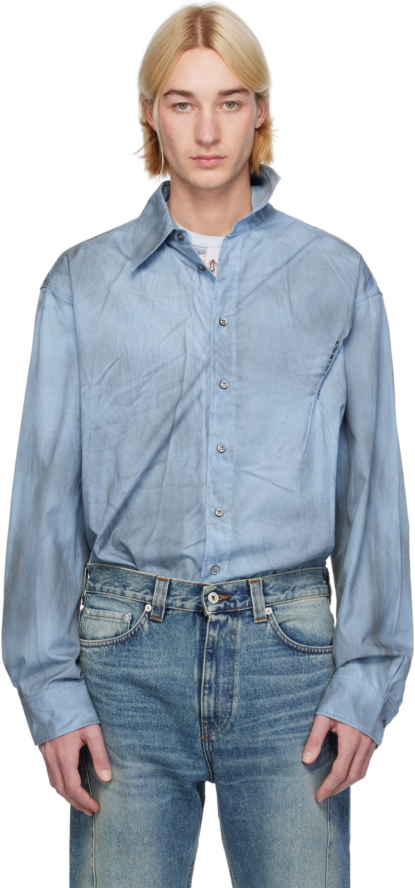 Paita Y/PROJECT Spray Pinched Logo Shirt Sininen | 201SI013