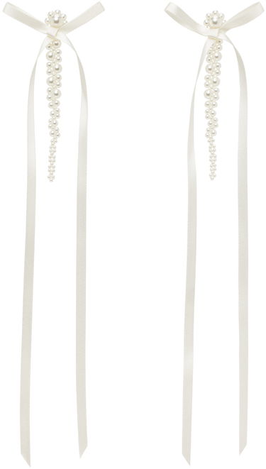 Korvakorut Simone Rocha Simone Rocha Bow Ribbon Pearl Drop Earrings Valkoinen | ERG410 0904, 0