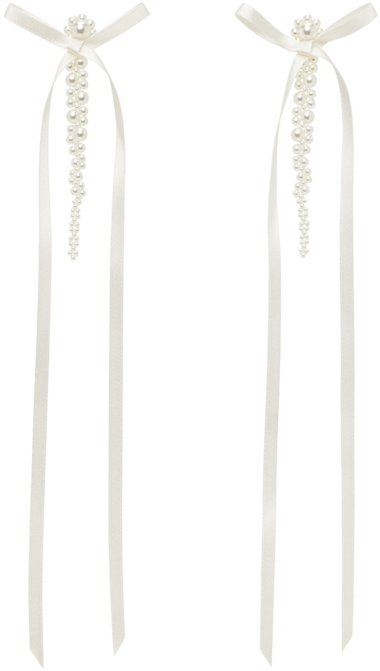Korvakorut Simone Rocha Simone Rocha Bow Ribbon Pearl Drop Earrings Valkoinen | ERG410 0904